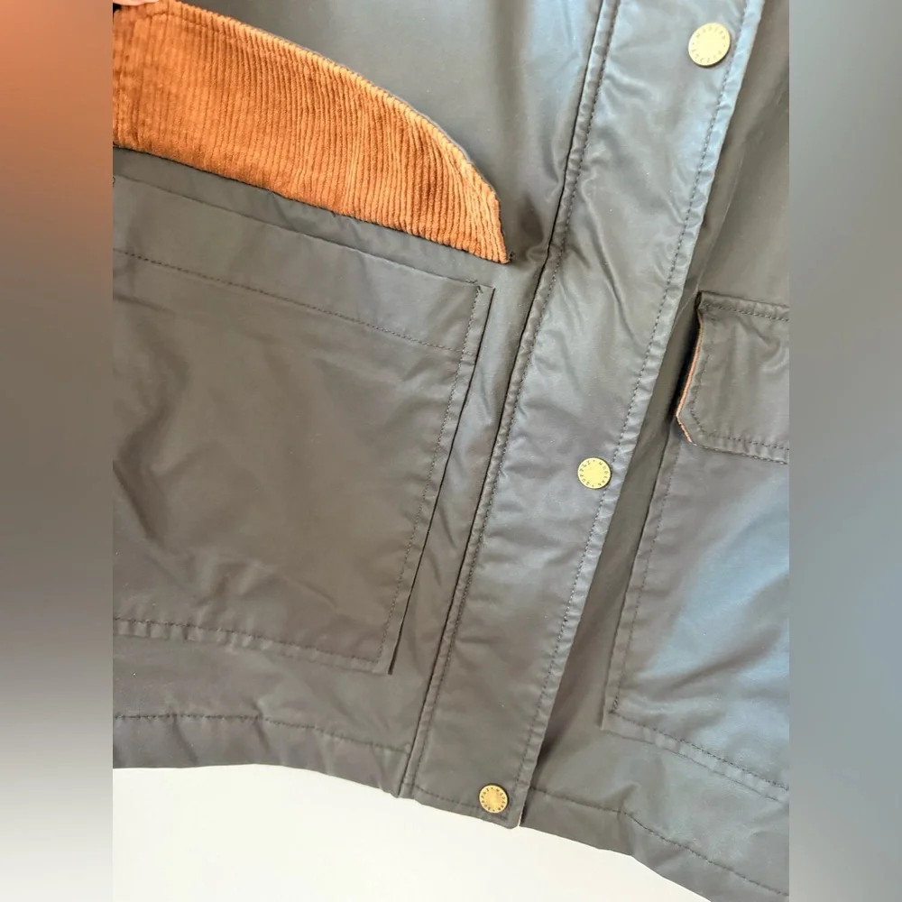 MODERN SUPPLY BY SANCTUARY HOODED WAXED JACKET BARN CHORE COAT CORDUROY‎ COLLAR - Picture 10 of 16
